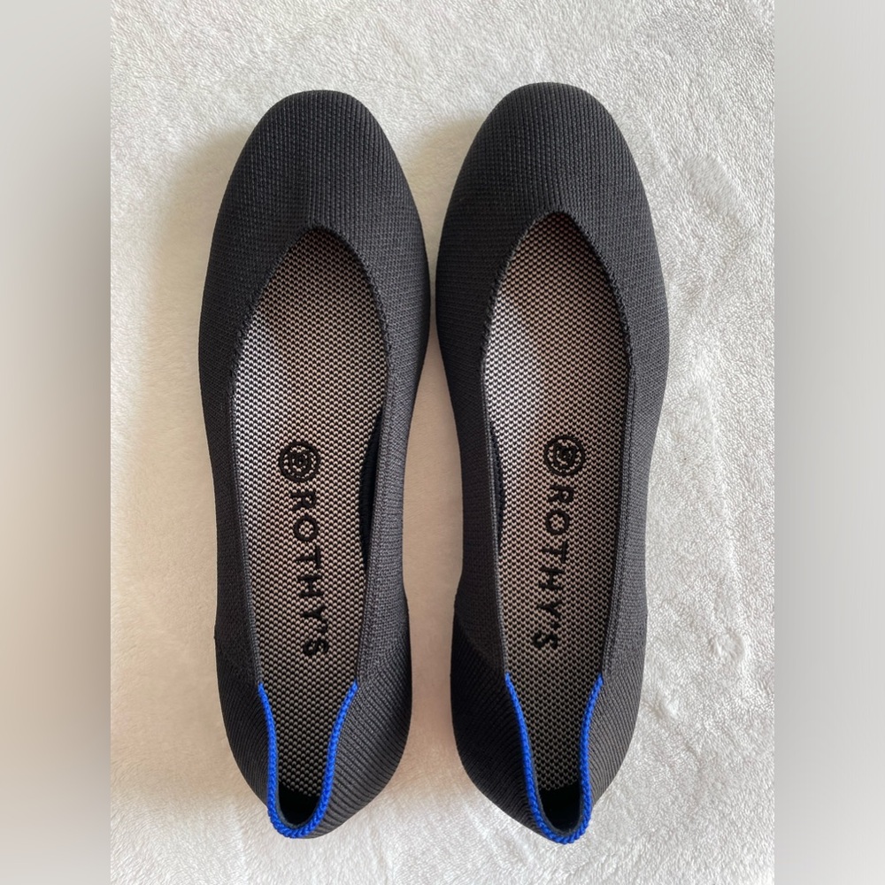 Rothy's Black Flats with Blue Trim
